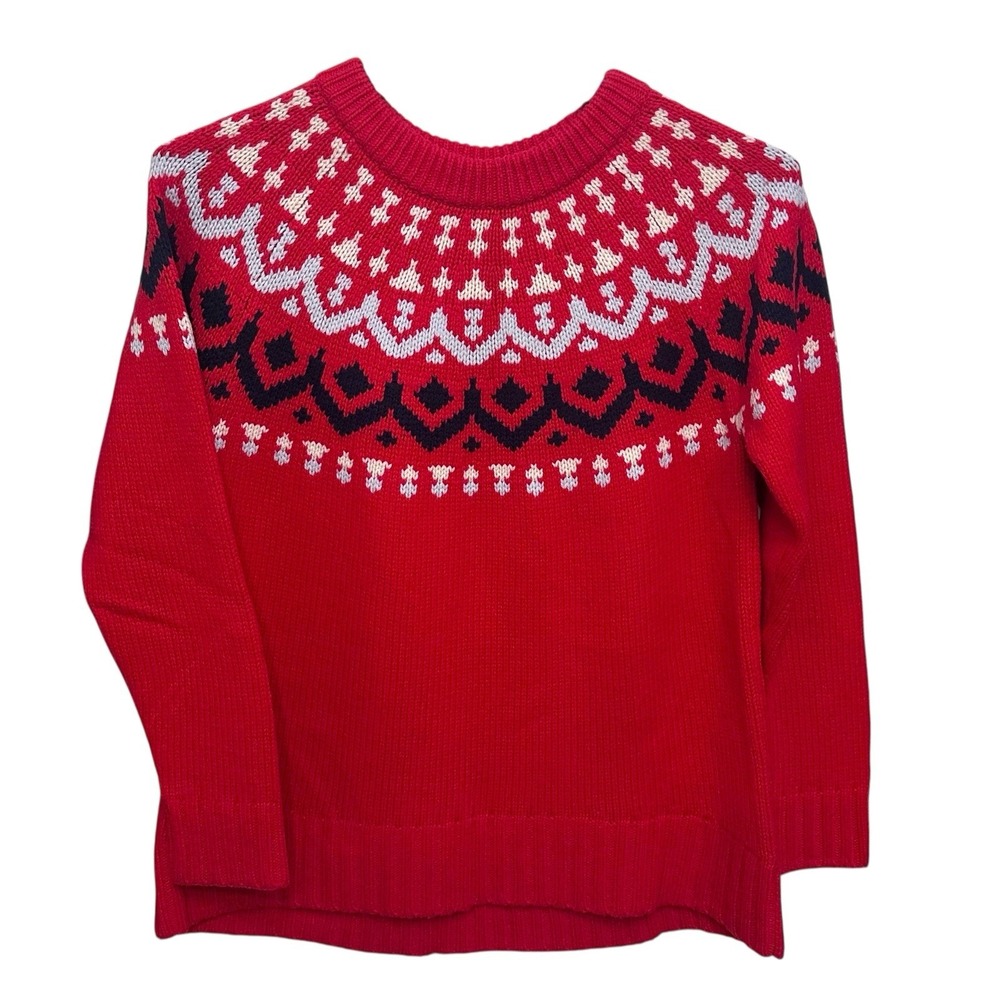 J. Crew Factory Red Fair Isle Crewneck Sweater